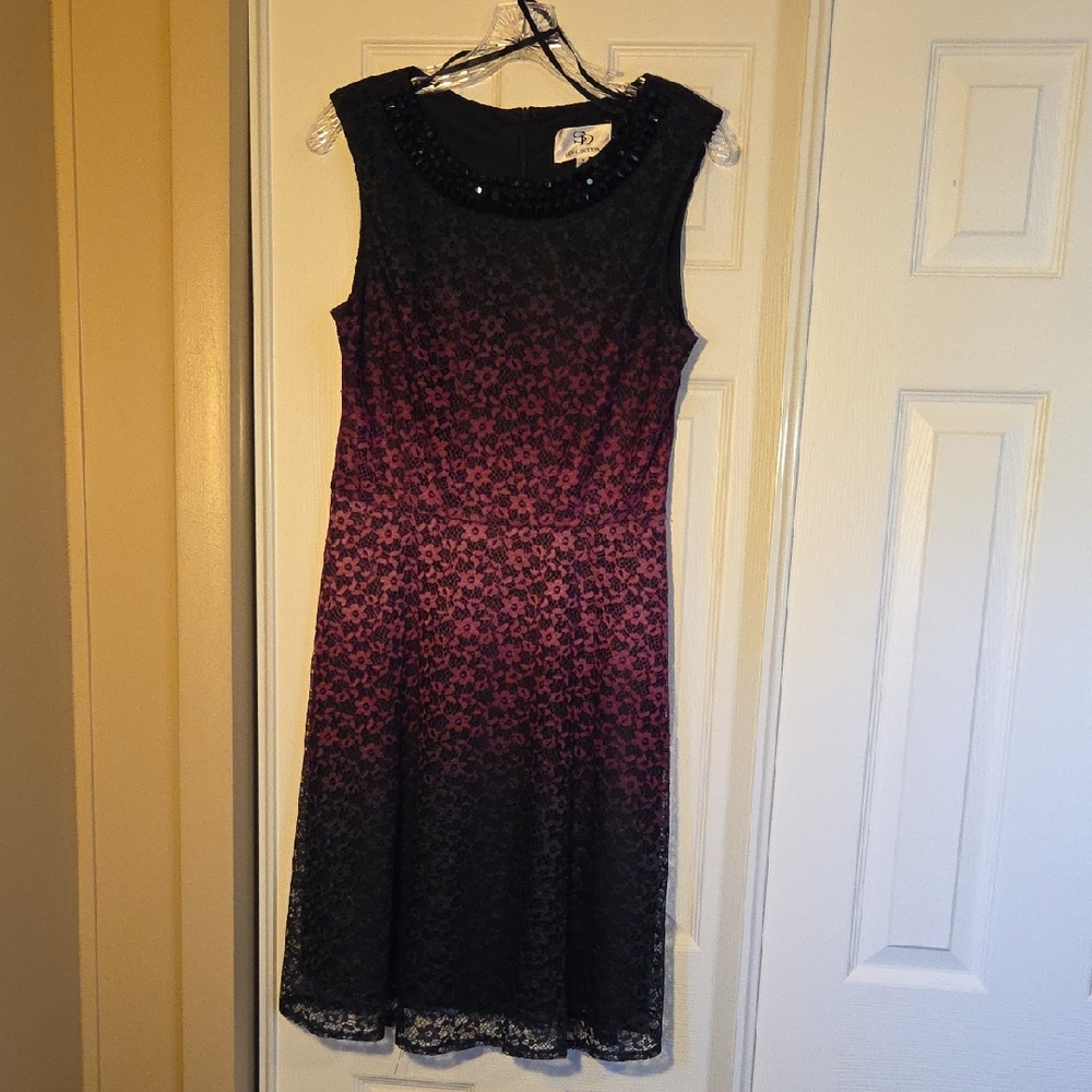 SD Collection Black and Dark Pink Lace Midi Dress